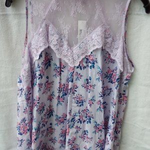 Lavender Floral Print Victorian Lace Tank